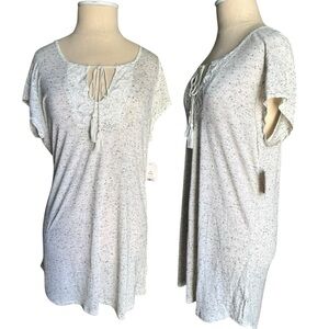 Faded Glory Heather Gray Lace Keyhole Tie High Low Women’s Top Medium (8/10) NWT